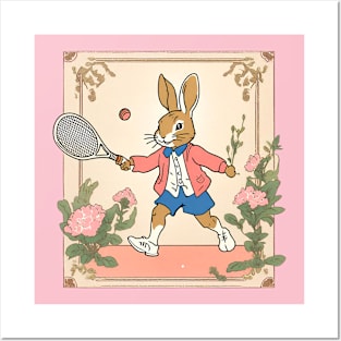 Tennis Balling by a Vintage Rabbit Tennis Player Posters and Art